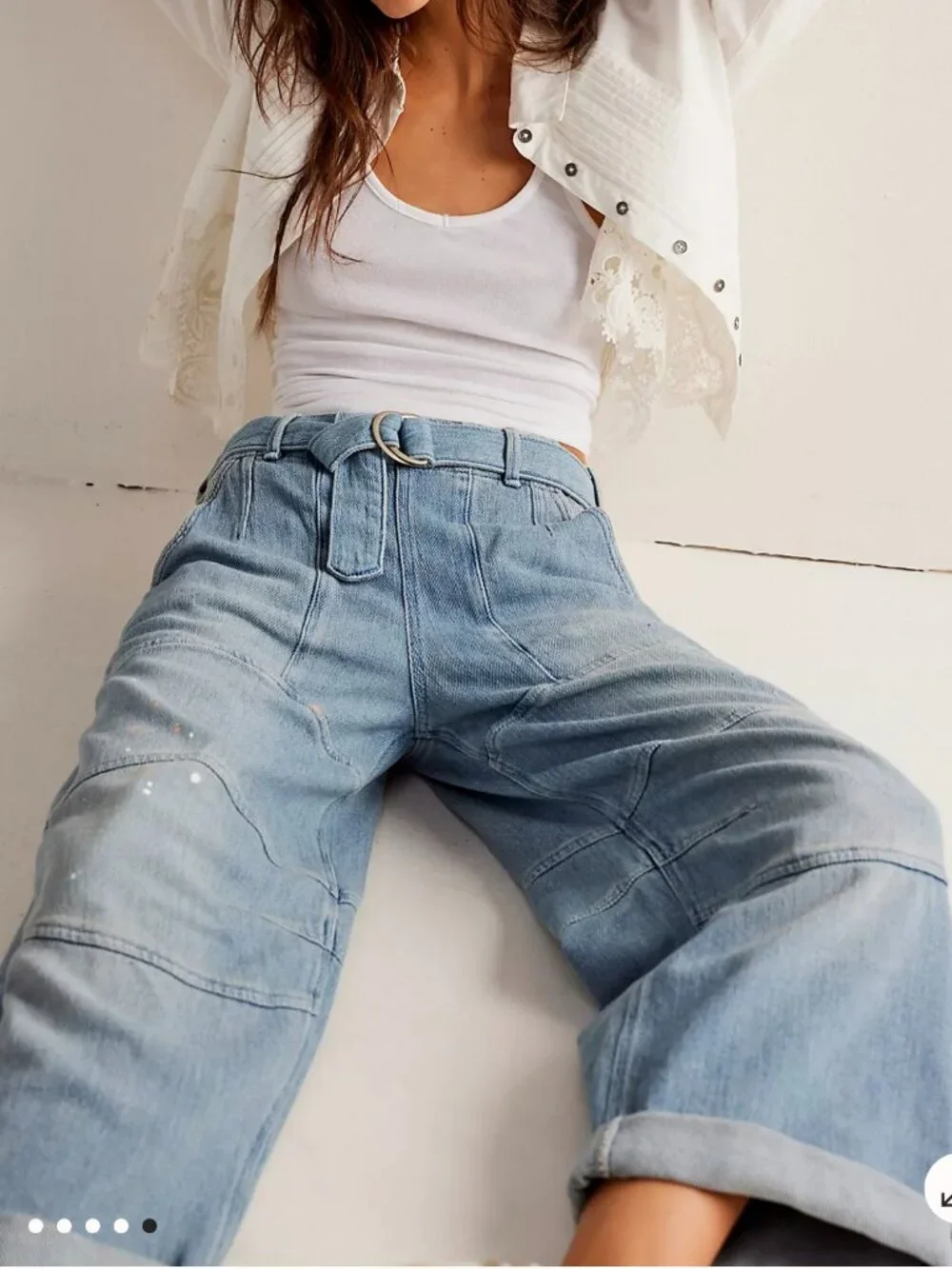 Free People We The Free Pavement Artist Slouchy Cropped Jeans XS Light Wash Belt